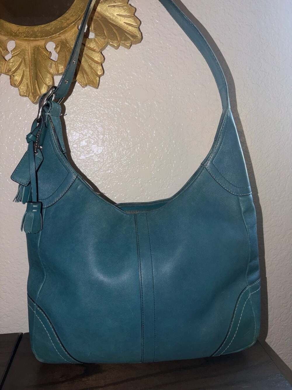 Coach Teal Blue Leather Shoulder Bag